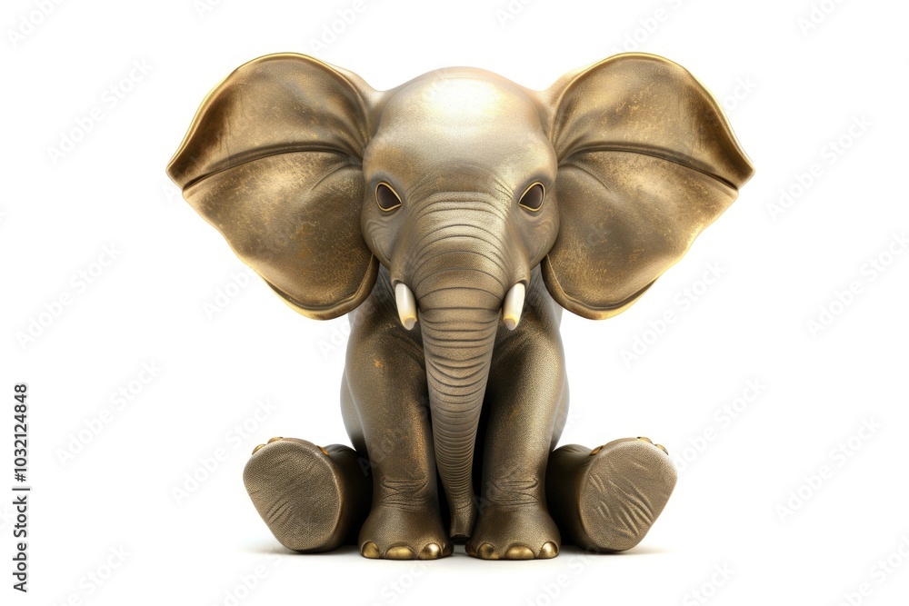 Poster a statue of an elephant sitting on a white surface, suitable for use in design and art projects