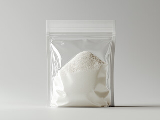Mockup for Advertising a Resealable Circular Zipper Bag Featuring Half Flour and Half Air, Showcasing a Thin Plastic Material with Light Reflection and Textured Surface