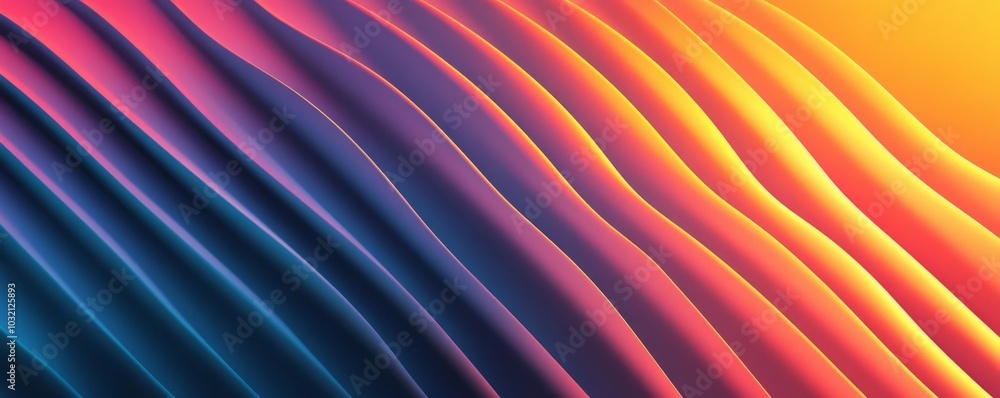 Poster abstract 3d rendering of smooth liquid lines flowing and blending from blue to orange, creating a vi