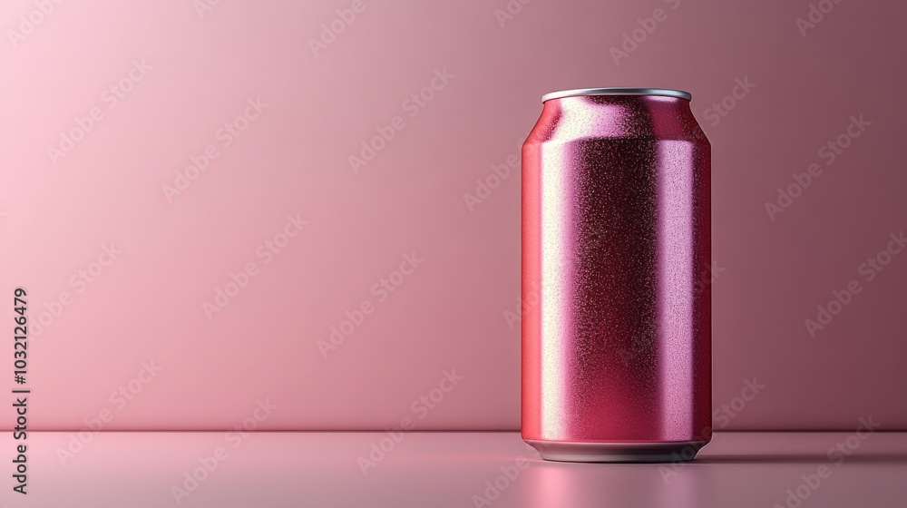 Poster aluminum can standing up on a pink background, creating a simple yet visually appealing composition.