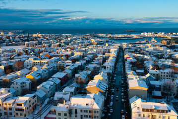 Obraz premium Reykjavik, capital city, in Iceland, at winter.