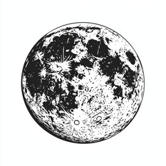 Naklejka premium Intricate Black and White Moon Illustration with Detailed Lunar Craters