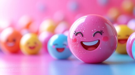 Vibrant 3D World Emoji Day banner featuring cheerful smiling emojis celebrating joy and mental wellbeing Left side left blank for text emphasizing mental health awareness and positivity