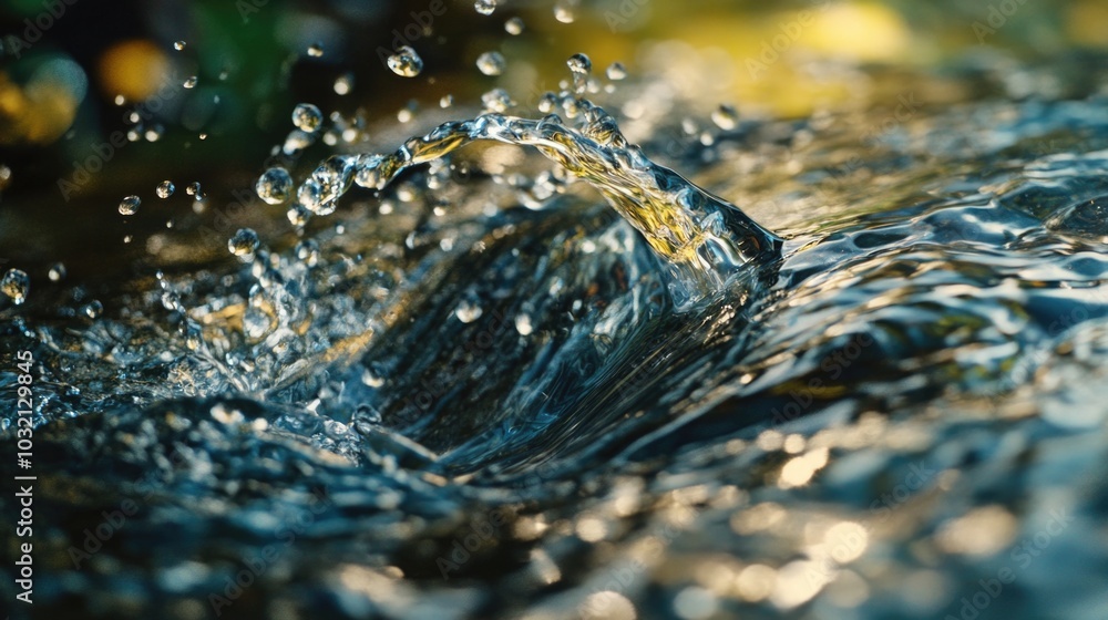 Poster a close-up shot of a wave in the water, ideal for use in scenes where a sense of movement and water 