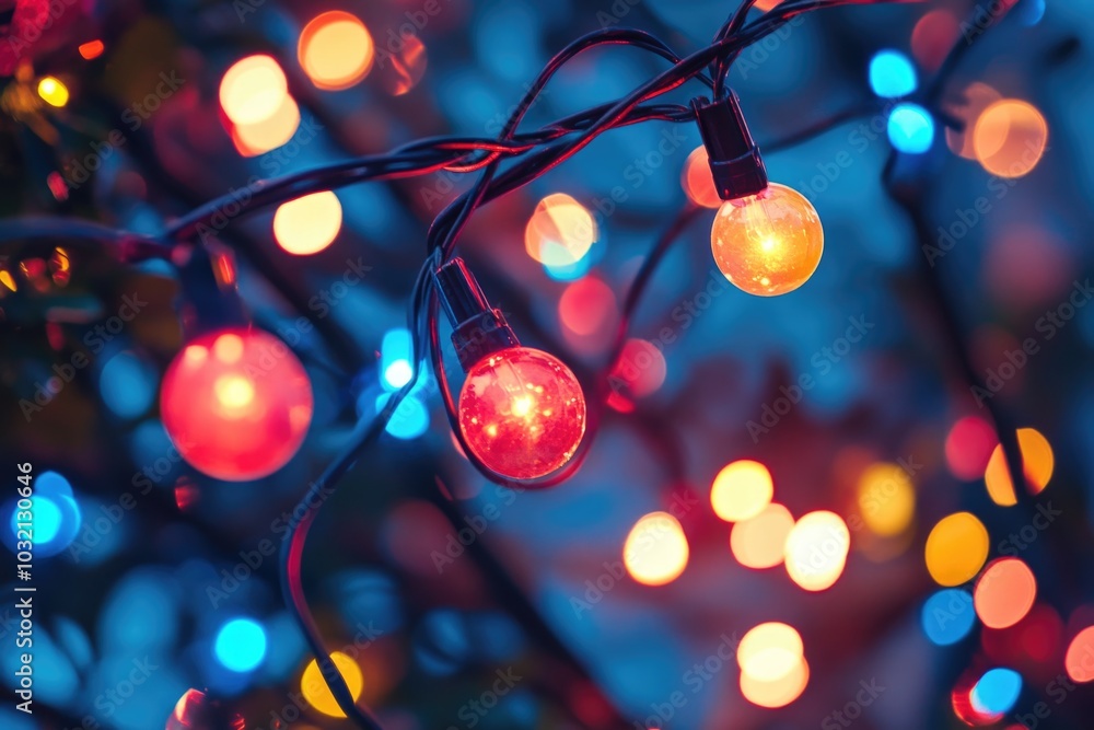 Poster tree branch with colorful lights