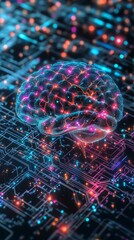 Digital brain made of circuits is pulsing with energy, symbolizing the power of ai. The image evokes the potential and rapid evolution of artificial intelligence