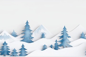 Obraz premium A serene, artistic representation of blue trees and mountains in a snowy landscape, showcasing a minimalist winter theme., Seamless pattern background