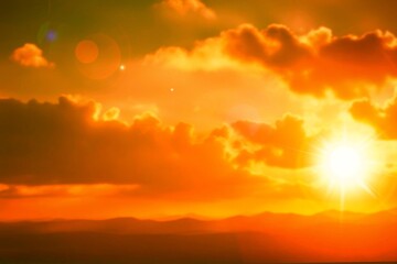 Orange sky sun and clouds hot summer weather