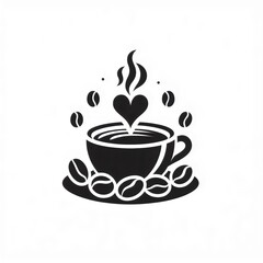 Obraz premium cup of coffee with coffee beans isolated on white. icon, logo. 