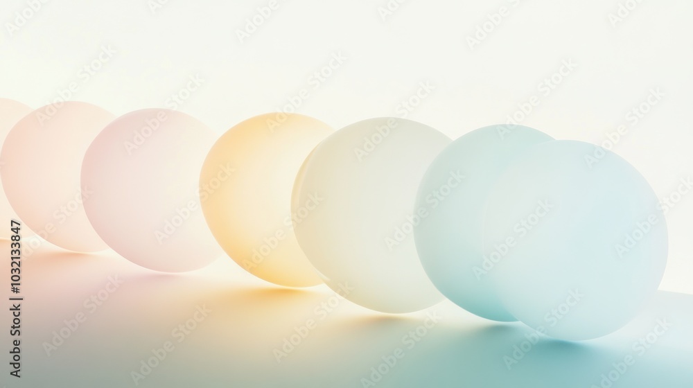 Poster soft-colored circles gradient, a harmonious transition of hues blending into white, creating a sooth