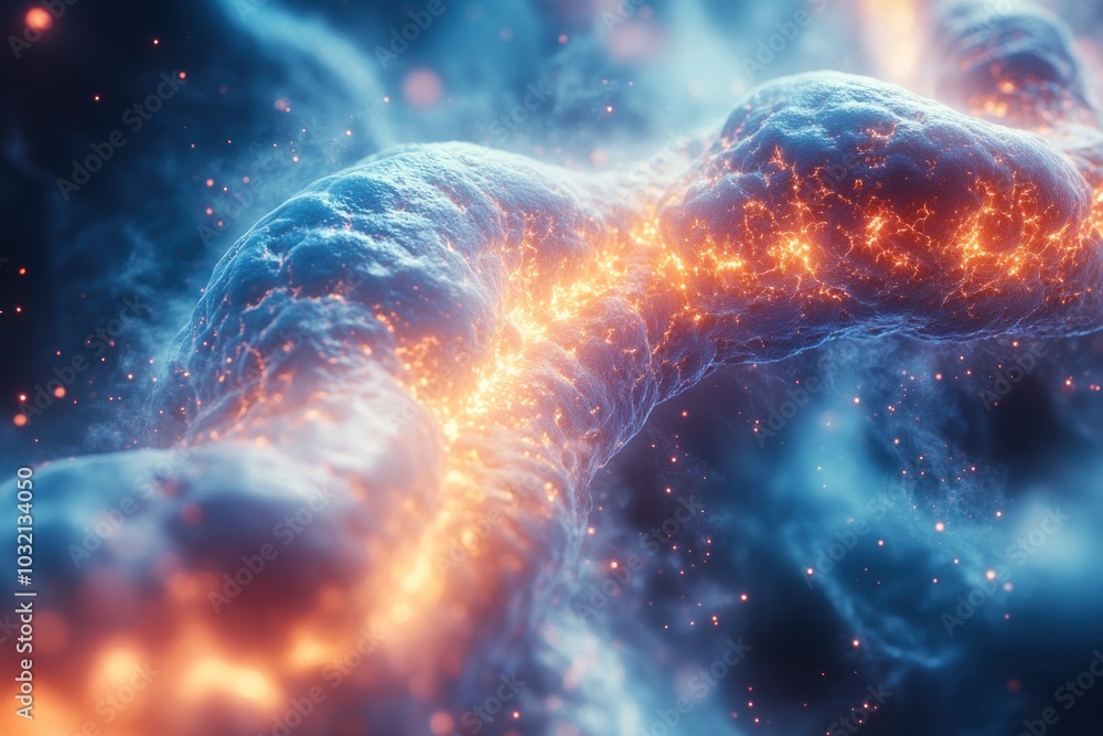 Poster abstract fiery and smoky texture with glowing particles.