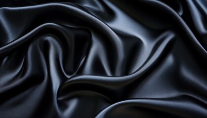 Obraz premium Exquisite black silk satin fabric with elegant drapes and soft texture
