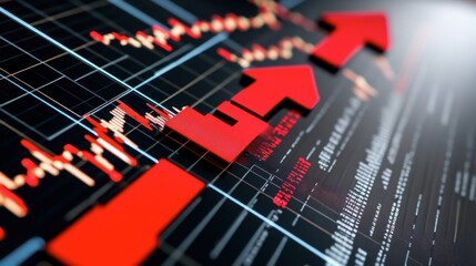 Fototapeta premium Financial Growth Chart with Red Arrows and Data