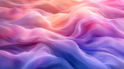 Fototapeta premium Flowing pastel silk fabric in elegant curves and shapes, blending pink, purple, and blue colors seamlessly in a romantic backdrop