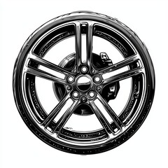Obraz premium Sleek Modern Alloy Car Wheel Design in High-Detail Illustration