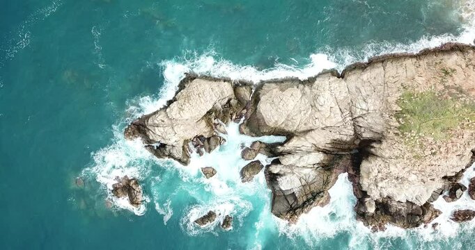 Drone flight over Punta Cometa viewpoint, southernmost point of Oaxaca, Mexico