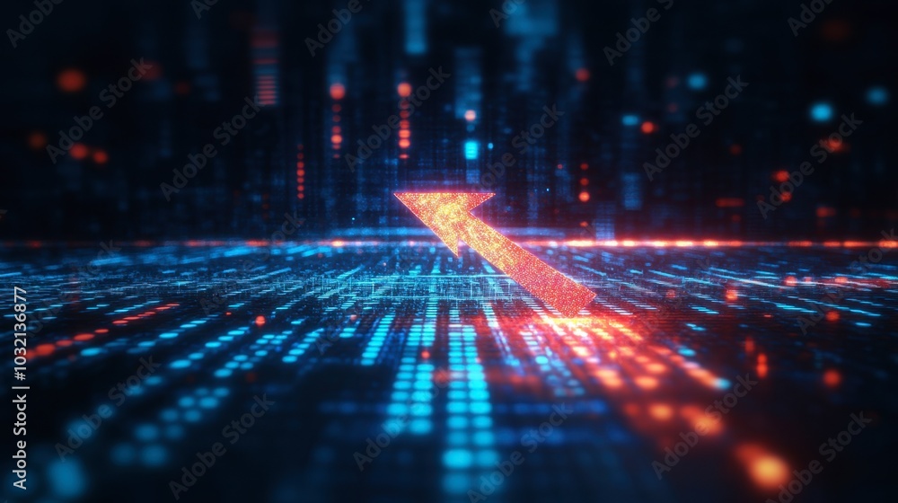 Poster dynamic red arrow on digital circuit background