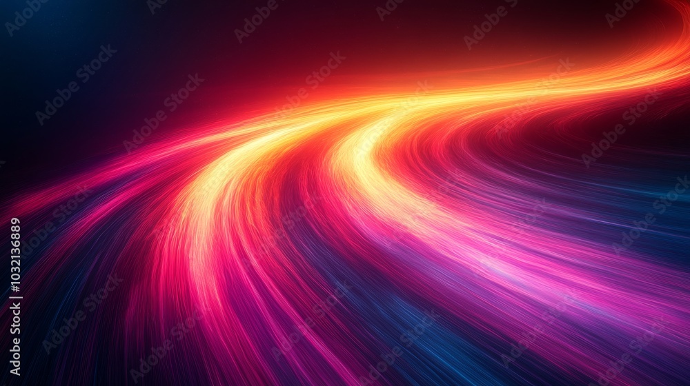 Poster vibrant light trails flow gracefully on a dark background, creating a futuristic design with energy 