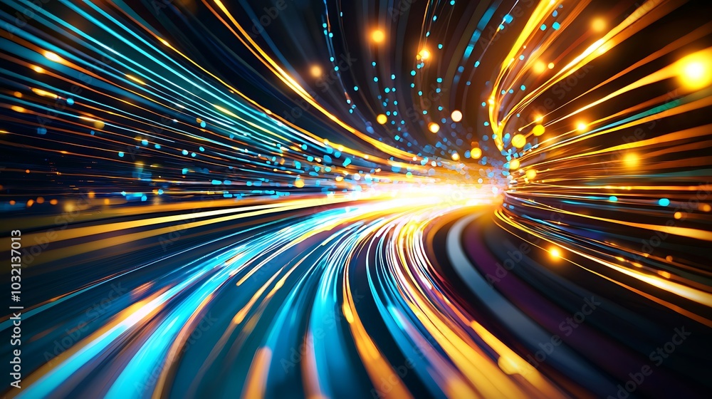 Poster a mesmerizing display of vibrant light trails in motion, creating a dynamic and colorful atmosphere.