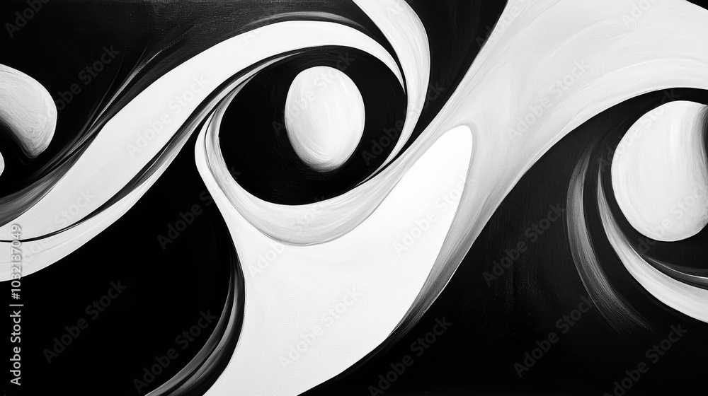 Poster captivating black and white acrylic paint blending on canvas, creating a mesmerizing abstract patter