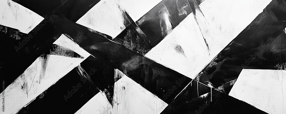 Poster abstract black and white painting with intersecting lines and shapes, exuding creativity and contemp