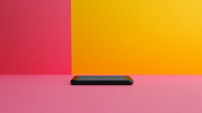 Smartphone on solid color minimalist background, copy space