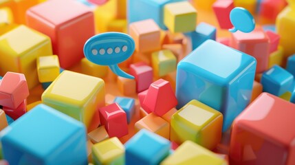 Obraz premium A group of cubes with a speech bubble floating above them, ideal for use in educational or humorous contexts