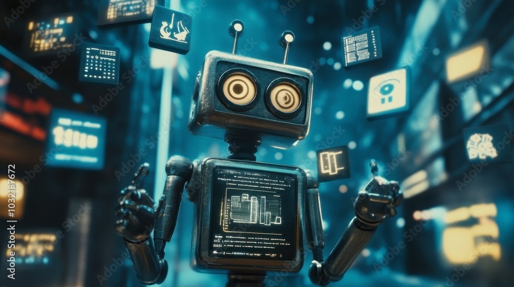 Poster friendly robot interacting with digital data environment