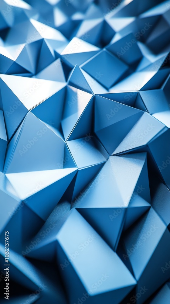 Sticker Blue geometric shapes with unique triangular facets create a modern abstract background, adding depth and texture. Light and shadow enhance the 3d effect, making it visually striking