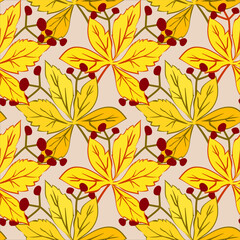 Vector - virginia creeper with berries seamless pattern.