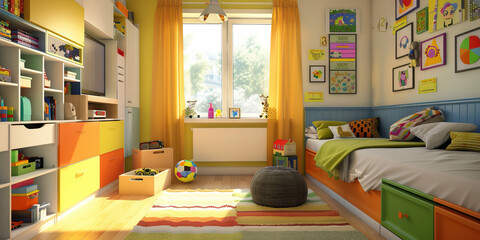 ADHD Support: A child's bedroom is organized with color-coded labels and storage solutions to improve focus and productivity.