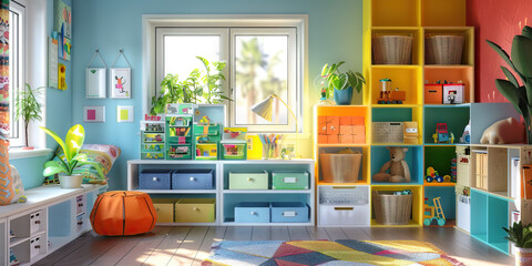 ADHD Support: A child's bedroom is organized with color-coded labels and storage solutions to improve focus and productivity.