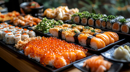Buffet line of luxury resort in the morning with Japanese foods