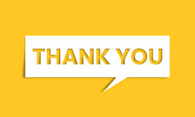 Thank you message for card, presentation, business. Expressing gratitude, acknowledgment and appreciation. Minimalist abstract design with white cut out paper on Canary yellow background.