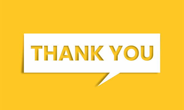 Thank you message for card, presentation, business. Expressing gratitude, acknowledgment and appreciation. Minimalist abstract design with white cut out paper on Canary yellow background.