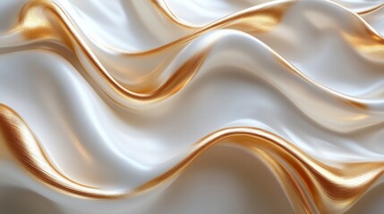 Obraz premium Abstract background featuring white fabric with gold accents flowing in smooth waves, creating a luxurious and elegant visual