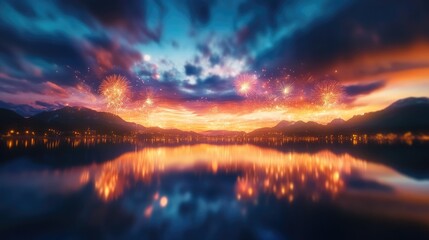 Fototapeta premium Thunderous Splendor of a Night Sky Fireworks Display