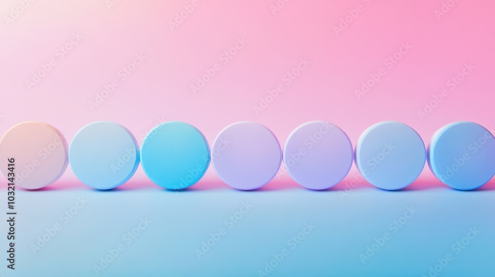 Poster pastel harmony, a serene arrangement of uniform soft circles blending softly into a gentle gradient 