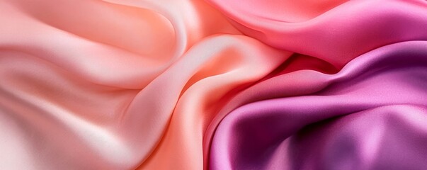 Obraz premium Smooth silk fabric forming elegant waves with a beautiful gradient going from pink to orange, perfect for backgrounds or illustrations related to fashion and luxury