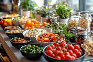 Salad bar offering various fresh healthy food choices