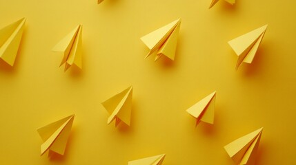 Fototapeta premium Soaring Paper Planes on a Sunny Yellow Background