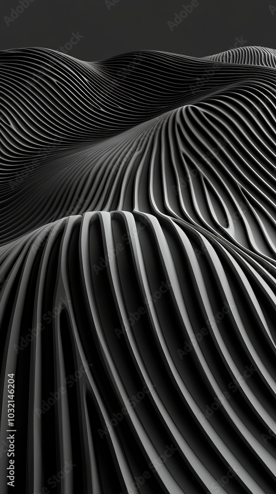 Poster three-dimensional undulating lines creating a modern and minimalist design, ideal for concepts relat
