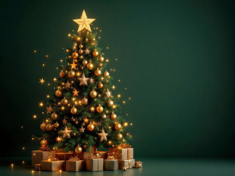 A beautifully decorated full Christmas tree