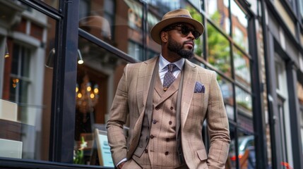 Obraz premium A man in formal attire stands by the window, looking outside