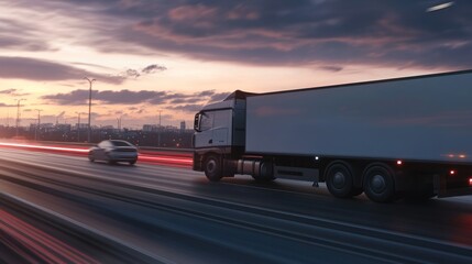 Truck on Highway at Sunset