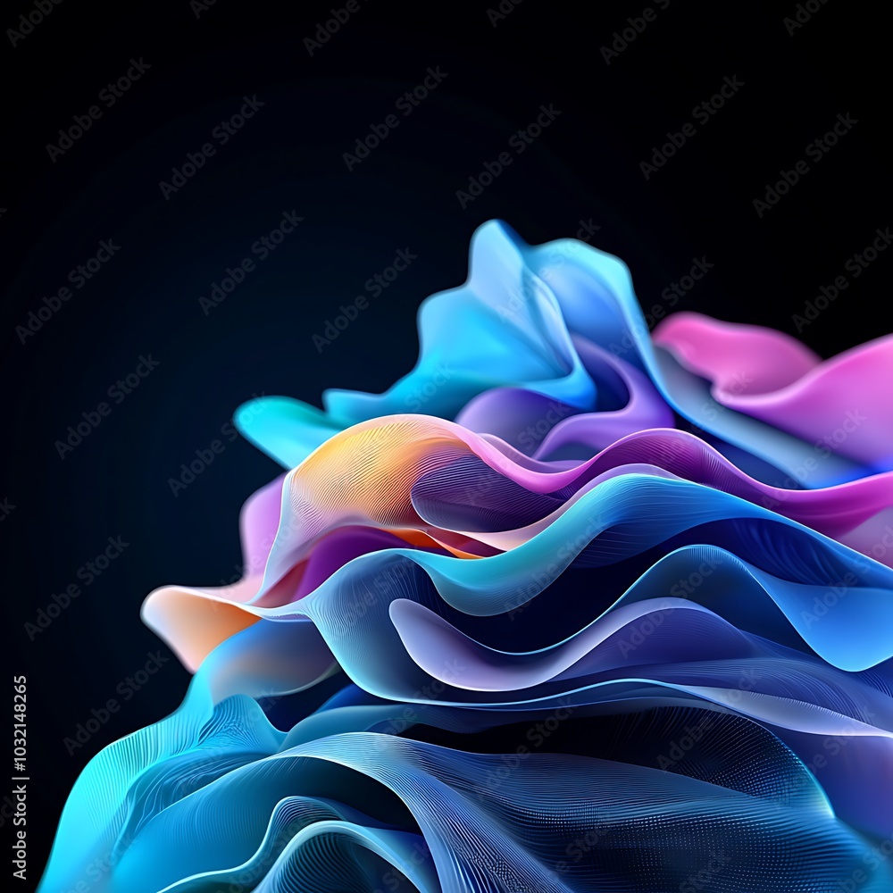 Poster a vibrant and colorful abstract wave pattern featuring smooth gradients and flowing shapes. ideal fo