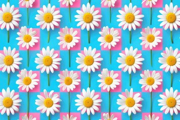 Obraz premium A bouquet of white and yellow flowers against a bright blue and pink background