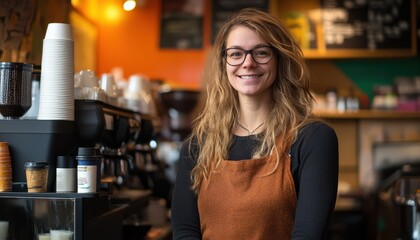 Local coffee shop owner serving fresh brews in a cozy café atmosphere