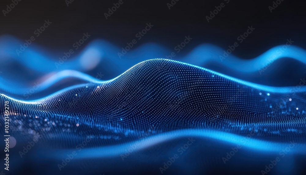 Poster abstract blue grid background with particles in digital technology design