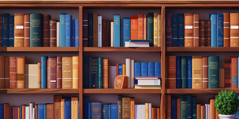 A bookshelf filled with self-help and mental health books, offering guidance and support in shades of warm brown and soft blue.